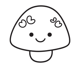 Obraz premium Mushroom cartoon character line art. Cute kawaii mushroom. Happy mushroom character