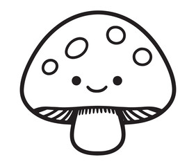 Obraz premium Mushroom cartoon character line art. Cute kawaii mushroom. Happy mushroom character