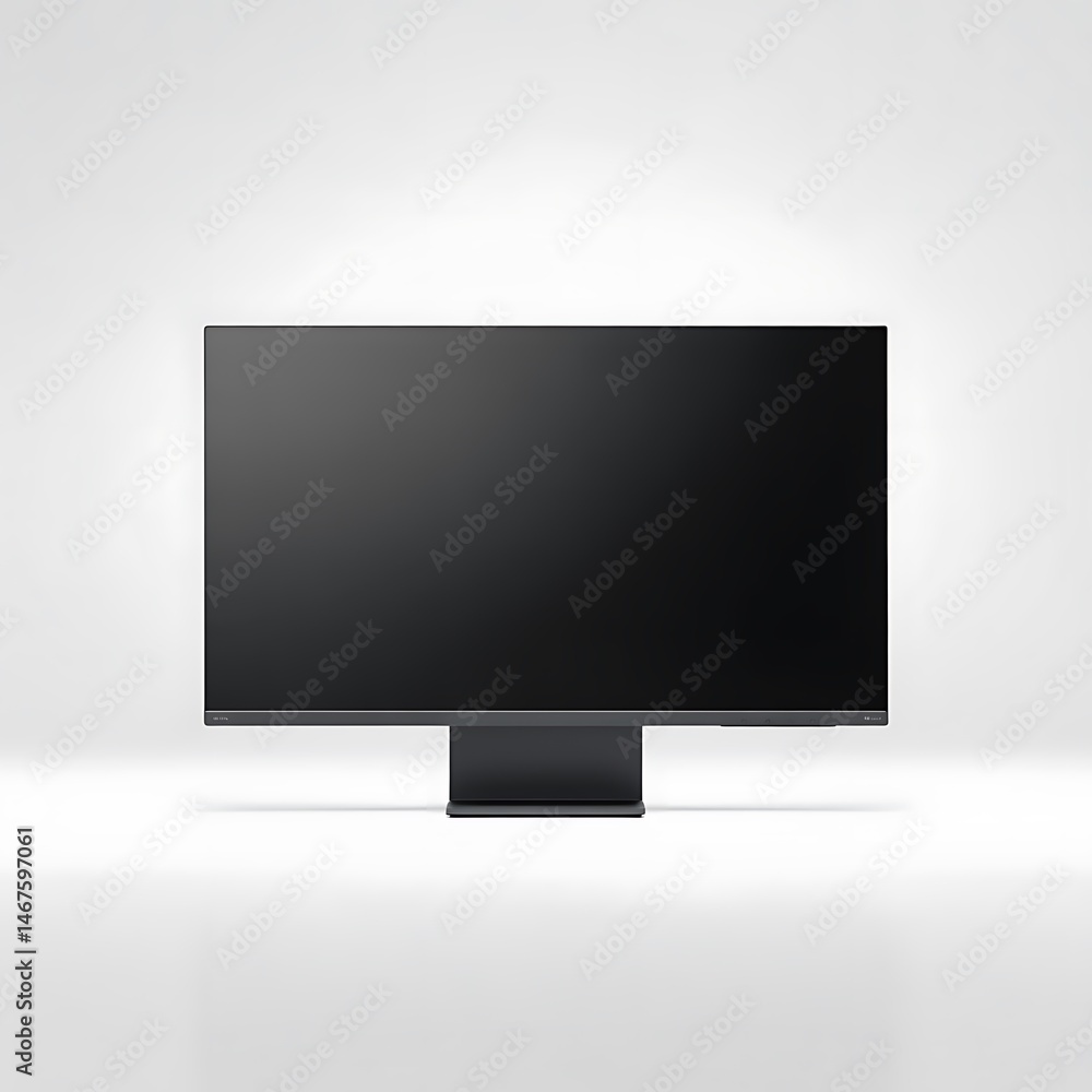 Fototapete a modern, frameless computer monitor with a blank black screen, elegantly displayed on a minimalist 