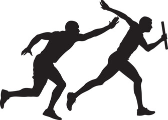 Dynamic Silhouette of Relay Race Runners Passing Baton - Athletic Sports Action