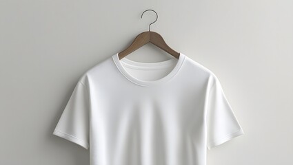 A clean white T-shirt hung with a sharp and delicate texture, isolated on a white background.