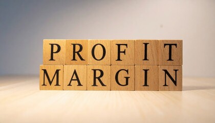 Analyzing profit margin on wooden blocks minimalist table closeup photography soft ambient lighting