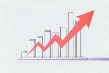 Minimal Bar Chart with Rising Arrow – White Background, Soft Shadows, Clean Modern Design in HD 32K