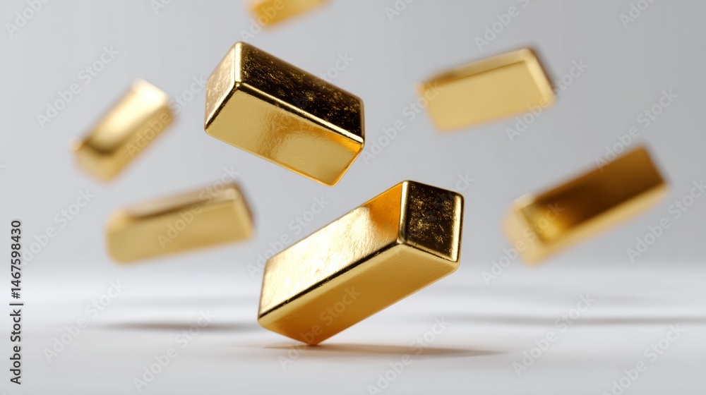 Poster bunch of gold bars are flying through the air. the bars are all different sizes and shapes, but they