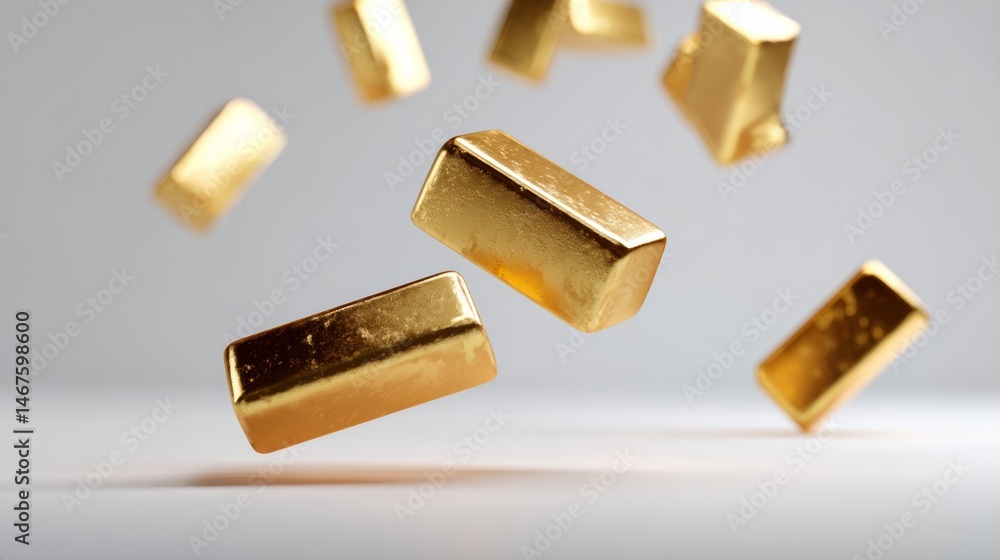 Poster bunch of gold bars are flying through the air. the bars are all different sizes and shapes, but they