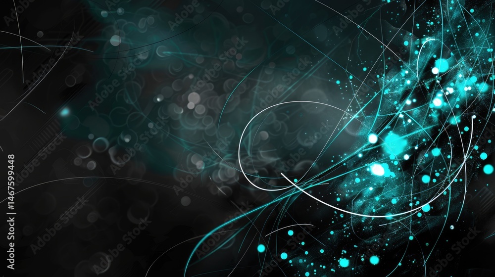Poster abstract picture turquoise light particle with digital technology style design connecting in digital