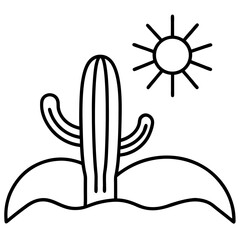 Cactus and sun desert scene silhouette vector illustration