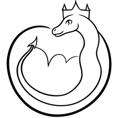 Crowned dragon ouroboros silhouette vector illustration