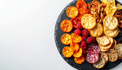 Fototapeta premium Tasty snack platter home kitchen food photography bright lighting top view gourmet delight
