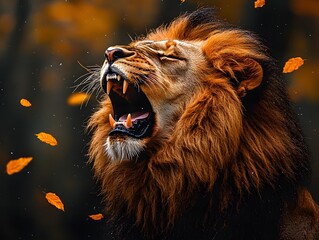 Naklejka premium Fierce lion s face mid roar