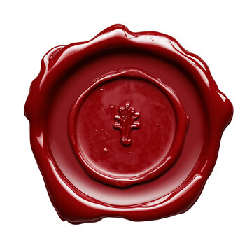 Wax seal with red wax lying on a white background