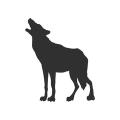 Howling wolf silhouette. Isolated drawing of jackal. Forest wild animal template. Zoo logo. Coyote shape