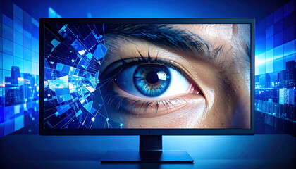Exploring digital vision technology modern office graphic art urban setting close-up perspective