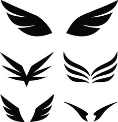 Black wings silhouette icons pack 