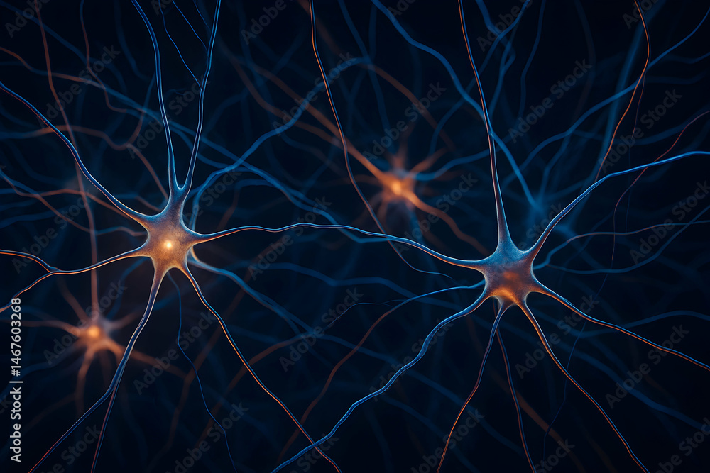 Fototapete a close-up view of interconnected neurons depicting the intricate network of the brain's neural path