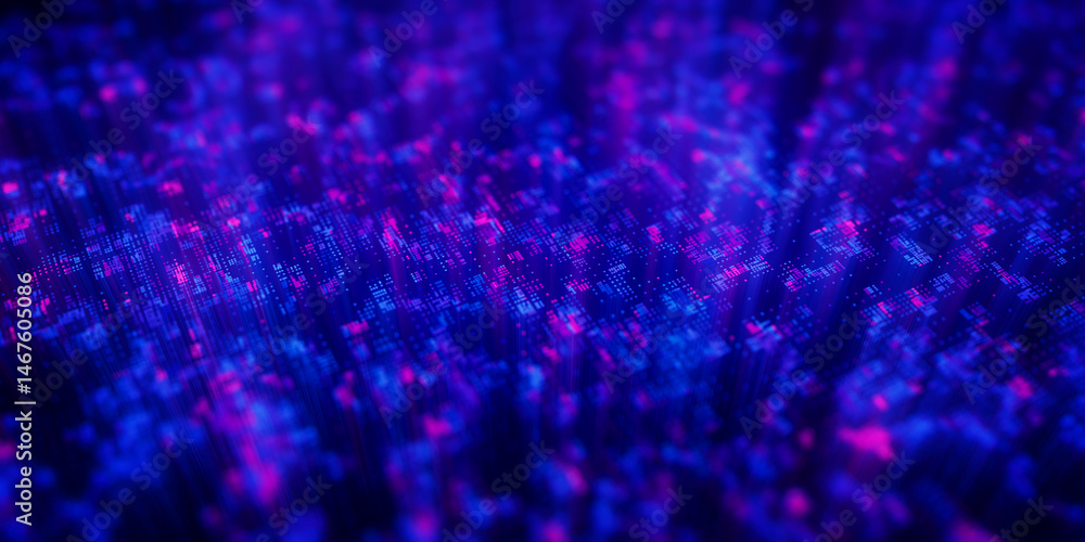 Poster Big Data clusters complex graph. Quantum computing patterns. Cyber space of AI technology neural connections. Futuristic graph. Digital information presentation. 