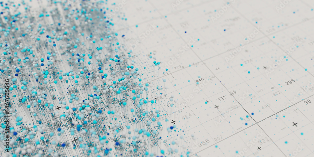 Poster Abstract data clusters visualization. AI technology neural patterns. Digital information presentation, futuristic graph. 