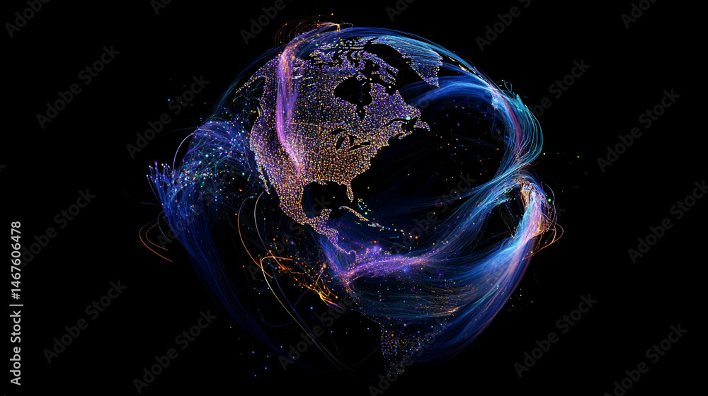 Poster abstract glowing earth visualization with data connections