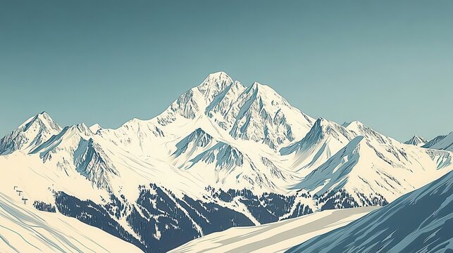 Minimalist vintage ski poster with crisp lines and muted tones