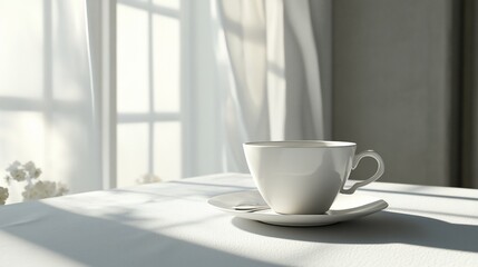 Morning serenity: A cup of coffee in a sunlit, minimalist setting