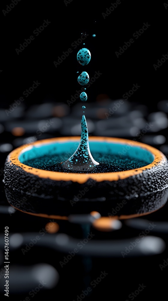 Fototapete abstract cyan ink drop splashing in dark background