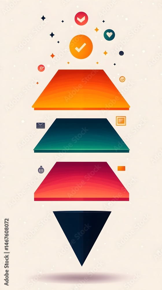 Poster abstract data funnel diagram with five steps