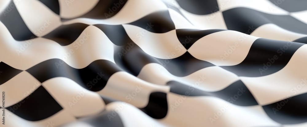 Poster dynamic checkerboard fabric waves black and white pattern background