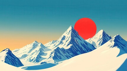 Stylized 1950s ski event poster with bold colors and snowy peaks