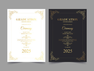 Naklejka premium Elegant graduation invitation template with frame ornaments