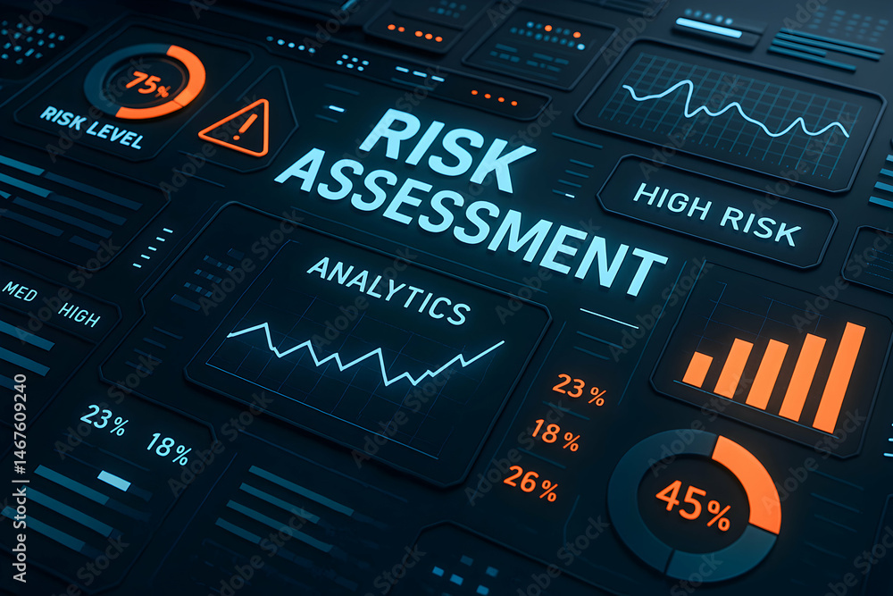 Aufkleber a high-tech risk assessment dashboard showcasing various analytics and indicators. the design featur