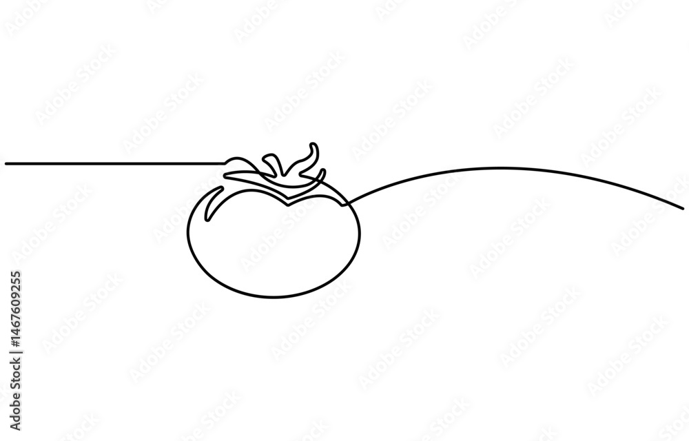 Poster fresh tomatoes drawn with continuous line in minimalism, one line, editable vector outline.