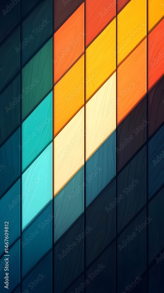 Poster abstract geometric diagonal pattern with warm and cool colors