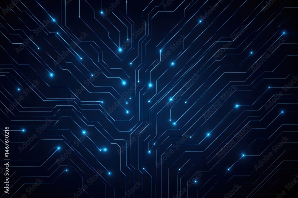 Poster a modern abstract background showcasing intricate circuit patterns and glowing blue lights, symboliz