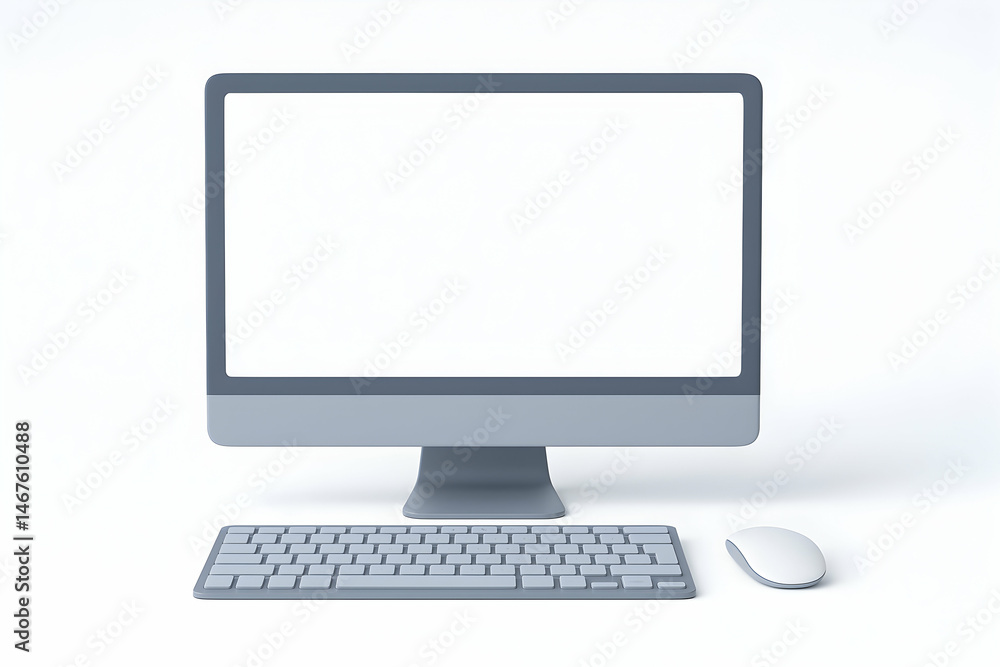 Aufkleber a modern computer setup featuring a sleek monitor, keyboard, and mouse on a minimalist white backgro