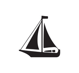 black silhouette sailing boat icon, perfect for nautical or marine-themed design project.