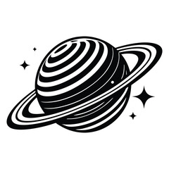 Planet Saturn with planetary ring silhouette Vector isolated on white background, Majestic Saturn and Stars in Outer Space Illustration © Sadia