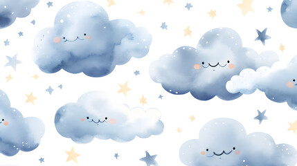 Professional Seamless Watercolor Design with Cute Sky Pattern for Creative Projects