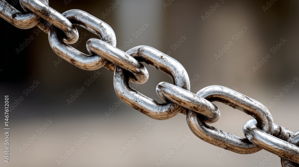 Poster chain link is shown in a close up. the chain is rusty and has a worn appearance