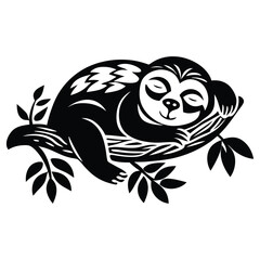 Cute Sloth Vector Silhouette Design Isolated on White Background