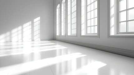 Fototapeta premium Bright, empty white room with large windows and light