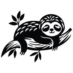Cute Sloth Vector Silhouette Design Isolated on White Background