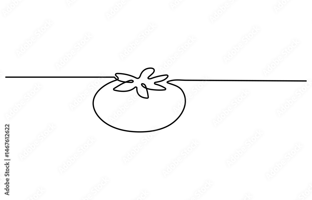 Poster Fresh tomatoes drawn with continuous line in minimalism, one line, editable vector outline.