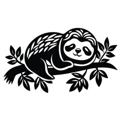 Obraz premium Cute Sloth Vector Silhouette Design Isolated on White Background