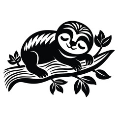 Cute Sloth Vector Silhouette Design Isolated on White Background