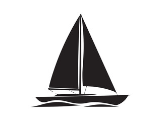 black silhouette sailing boat icon, perfect for nautical or marine-themed design project.