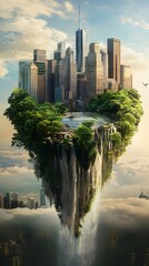 Fototapeta premium A stunning cityscape flows seamlessly into a natural landscape, showcasing the harmony between urban life and nature's beauty.