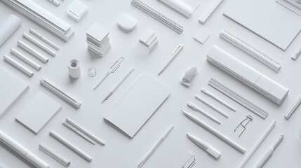 Elegant Minimalist Workspace: A Collection of White Stationery Essentials