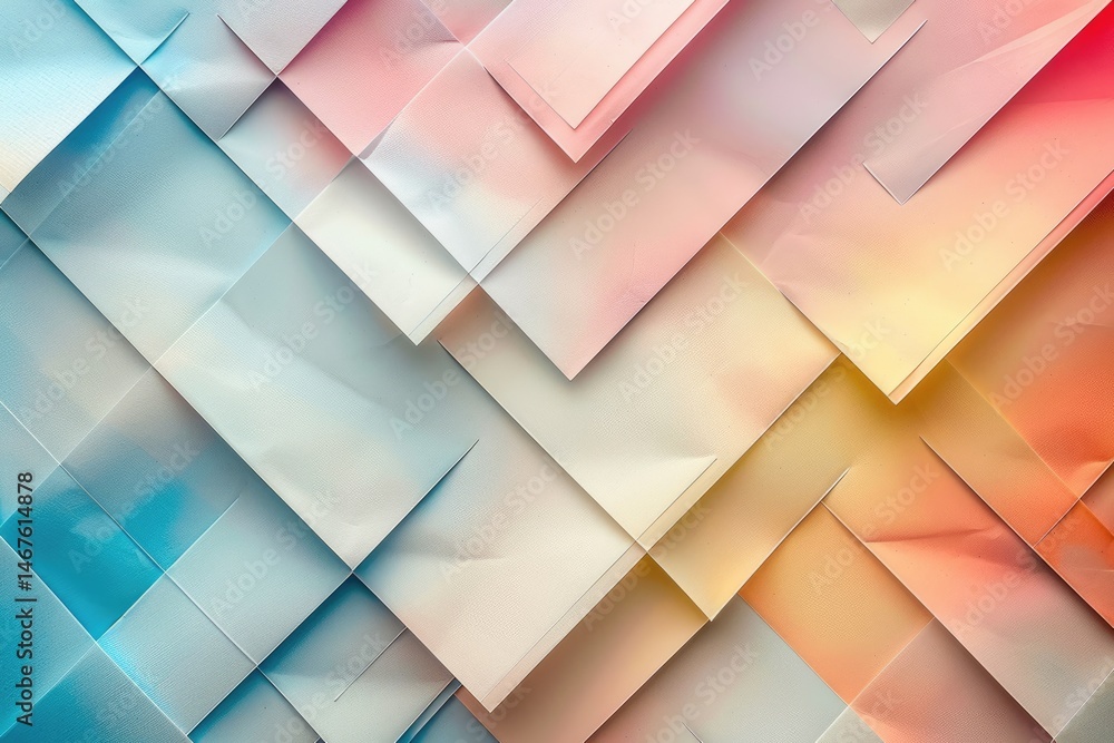 Poster geometric pattern of overlapping textured tiles in soft pastel tones. digital art for modern design.