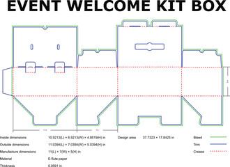Structural Blueprint Dieline Template for Custom Event Welcome Kit Packaging Box Manufacturing