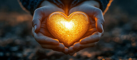 Hands Holding Luminous Heart.